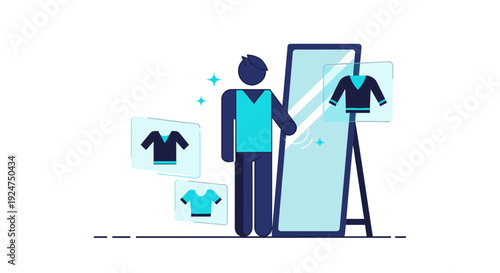 Man trying on virtual clothes using smart mirror technology