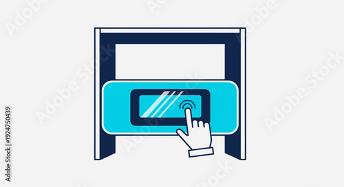 Hand touching a digital interface screen on a modern kiosk