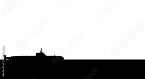 Dark Submarine Silhouette on Ocean Horizon Illustration