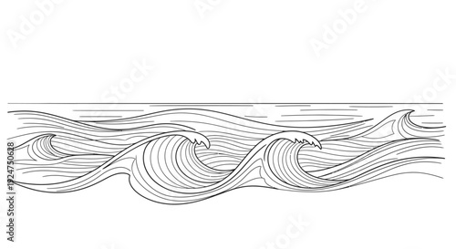 Dynamic Sea Waves Line Art Sketch for Background