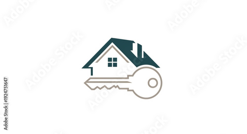 Real estate logo featuring a house and key, symbolizing property ownership and home sales.