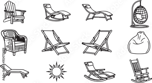 A variety of outdoor seating and relaxation options for summer enjoyment Vector