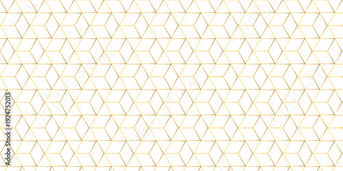Vector abstract square tech grid gold line box structure wallpaper. metal cube creative geometric fabric wall tiles gradient web triangle diamond honeycomb hexagon art decorative textile design.