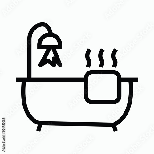 Bathtub with shower and steaming water icon minimalist vector illustration for hygiene and relaxatio
