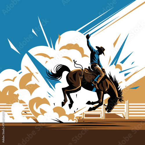 Bucking Bronco Rodeo Cowboy Action Dynamic Illustration