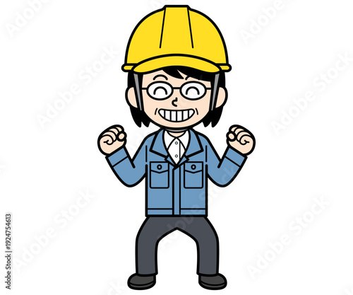 ニコニコ元気なヘルメットをかぶった現場監督の中年女性