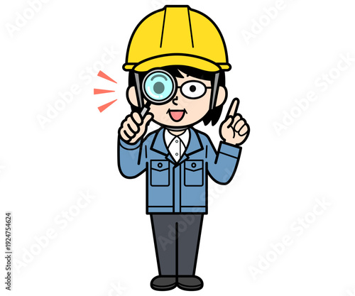 発見する現場監督の中年女性