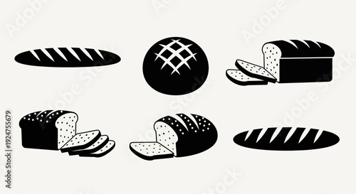 Bread Bakery Icon Set Vector – Baguette, Loaf and Pastry Line Art Illustration Collection