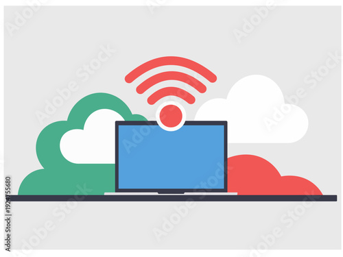 Cloud Computing and WiFi Network Connection Digital Technology Flat Vector Illustration