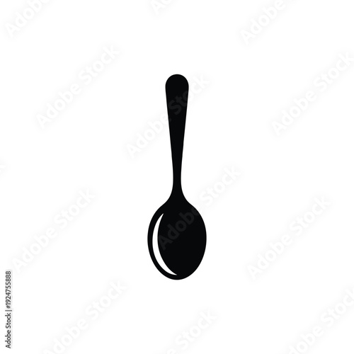 A simple black silhouette of a spoon on a white background.