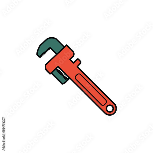 A cartoon illustration of an adjustable wrench with a red handle.