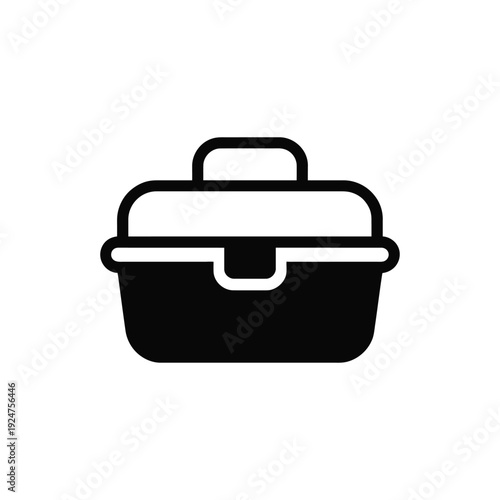 A simple black and white icon of a casserole dish with a lid.