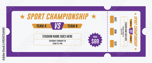 Sport event ticket template. Sport championship ticket design.