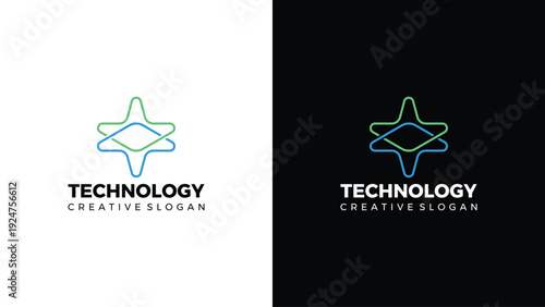 Modern Technology Vision Icon in Geometric Star Shape and Electron Orbit for Digital Business Identity