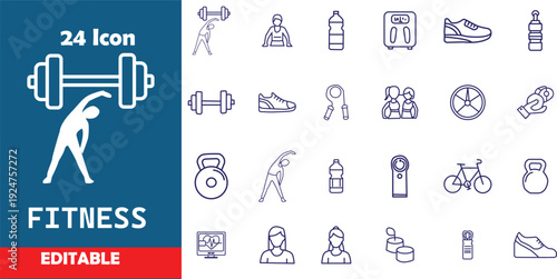 Collection of modern fitness icons for health and wellness projects