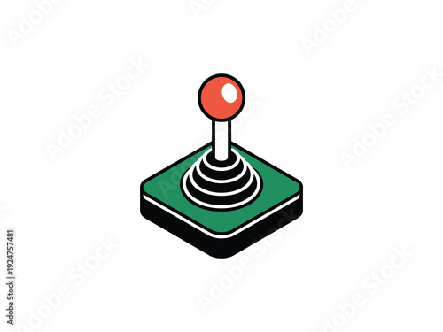 A simple illustration of a classic arcade joystick on a green base.