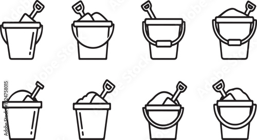Various types of bowls with spoons and utensils used for cooking and serving. Vector