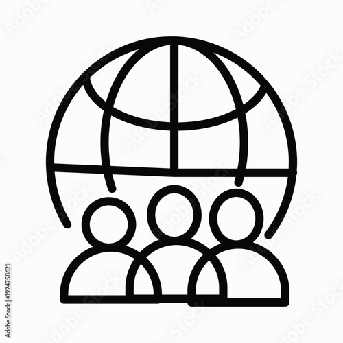 Global community icon people under planet Earth symbol vector illustration for teamwork and connecti