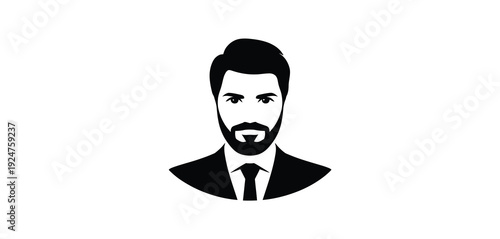 A minimalist black and white illustration of a man's head and shoulders.