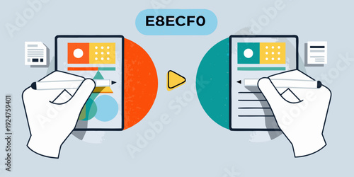 Digital transformation concept with hands using smartphones and data flow