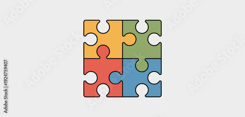 Four colorful puzzle pieces fitting together perfectly on a white background.