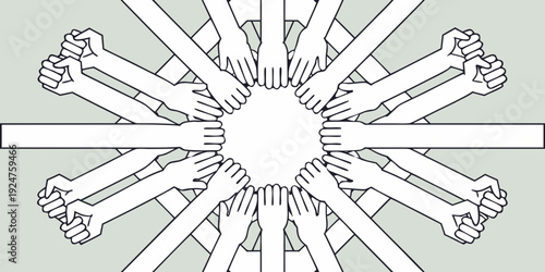 Circular arrangement of hands forming a united and collaborative design
