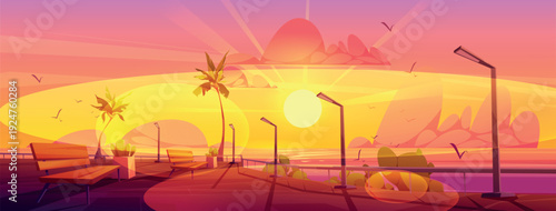 City with embankment on sea beach