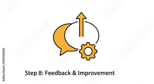 Feedback and improvement process with gear and speech bubble icon representing business growth and development