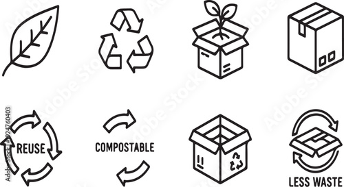 Icons representing various types of recycling and waste management practices Vector