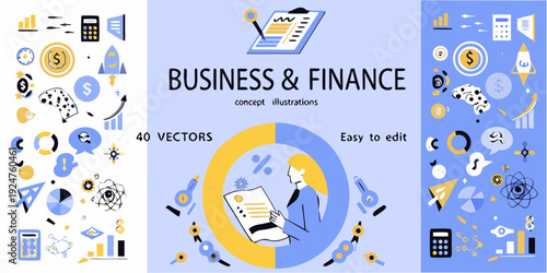 Business and finance concept illustrations with icons and graphical elements