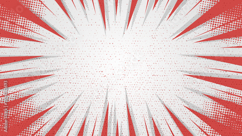 Abstract Comic Halftone Red and White Zoom Background on grunge texture.