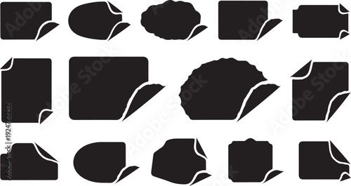 Collection of black sticky note shapes and designs isolated