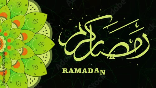Ramadan kareem greeting text with green mandala perfect for ramadan cards, social media posts, and festive decorations. Sentimental and traditional.