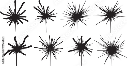 Black Silhouette Flower Set Isolated on White Background Illustration