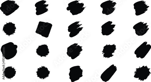 The image shows a grid of black shapes, each different in shape and design, placed one above the other. This sharp contrast increases the visibility of the shapes, making them stand out clearly.