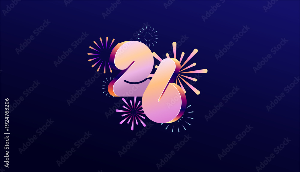Naklejka premium Gradient Colored 3D numbering anniversary 26th, 26th Happy Anniversary with colourful gradient, celebrating and greeting design banner.