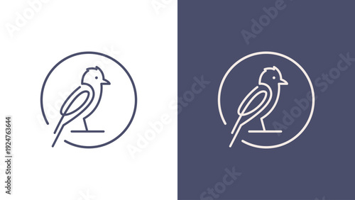 Vector Illustration of Elegant Line Art Bird Icon in Circle for Ecological Company Branding