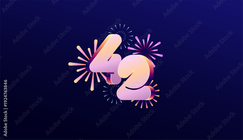 Naklejka premium Gradient Colored 3D numbering anniversary 42th, 42th Happy Anniversary with colourful gradient, celebrating and greeting design banner.