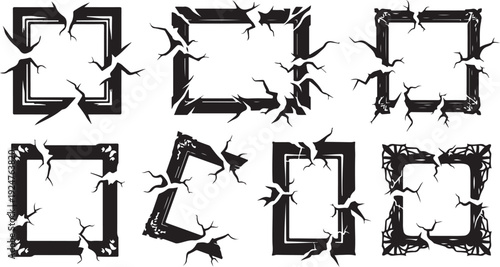 Cracked and broken frame borders with arrows and cracks