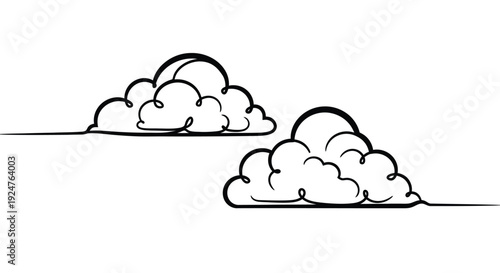Two Stylized Clouds in Continuous One Line Art Style