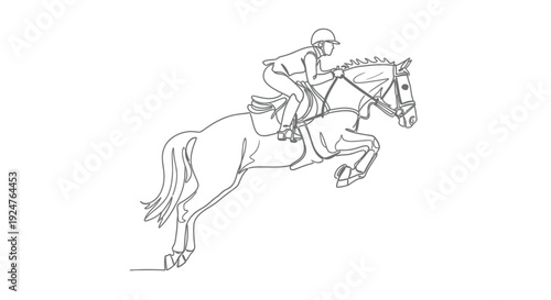 Equestrian Show Jumping Horse and Rider Continuous Line Art