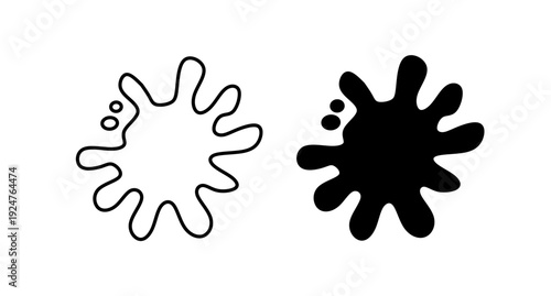 Black ink splatter shapes with outline on white background