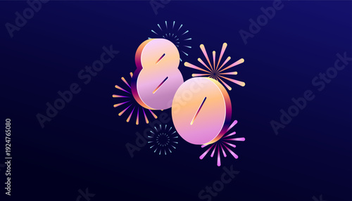 Gradient Colored 3D numbering anniversary 80th, 80th Happy Anniversary with colourful gradient, celebrating and greeting design banner.