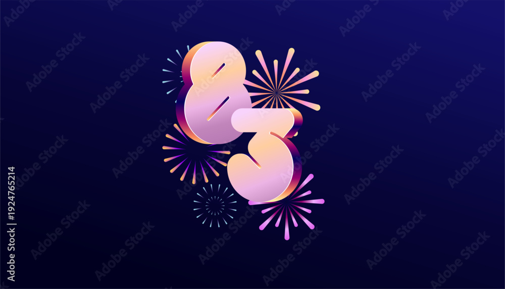 Naklejka premium Gradient Colored 3D numbering anniversary 83th, 83th Happy Anniversary with colourful gradient, celebrating and greeting design banner.