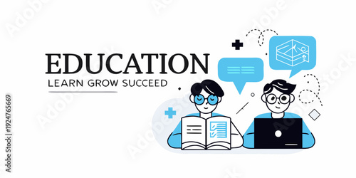 Illustration depicting education learning and student success with technology