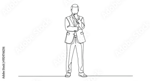 Continuous Line Drawing of a Thoughtful Businessman in a Suit Pondering