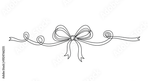 Continuous Line Drawing of an Elegant Decorative Ribbon Bow with Swirls