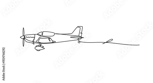 Continuous Line Drawing of a Propeller Airplane Flying in the Sky