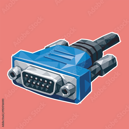 VGA CONNECTOR with low poly art, eps 10 illustration