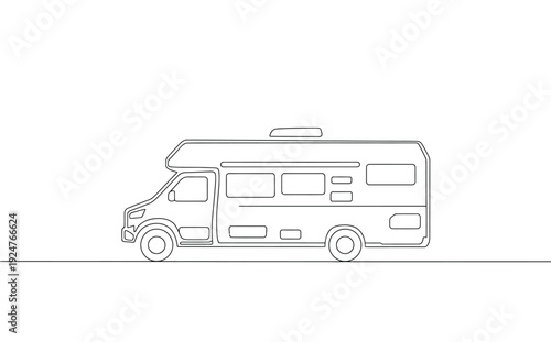 A line drawing of a motorhome on transparent background